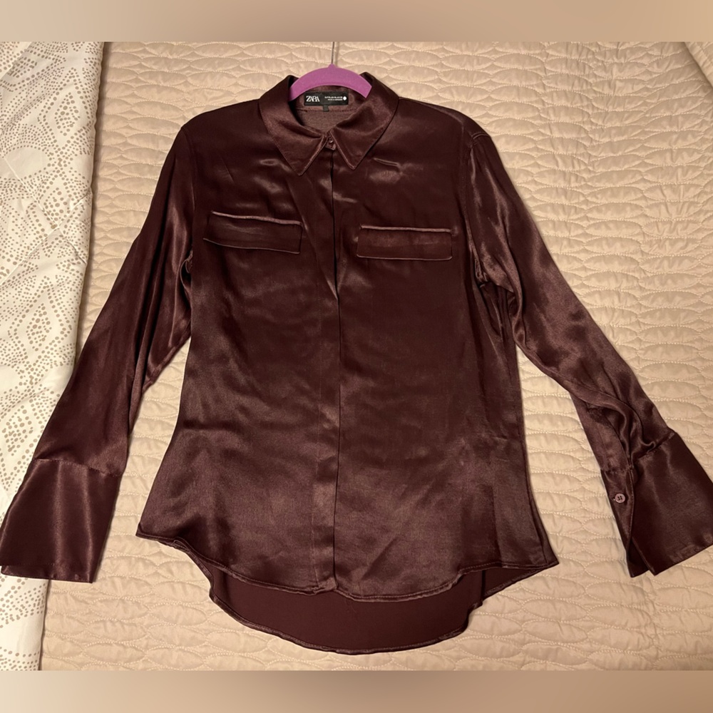 Zara Satin Burgundy Blouse